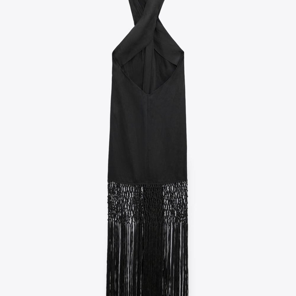 Zara limited edition fringe linen backless dress you cannot miss - Picture 8 of 11